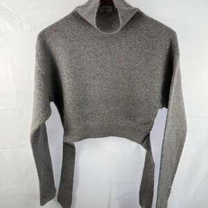 Wilfred Aritzia Lorin Turtleneck Sweater Mock Neck Cropped Tie Back Gray Mohair